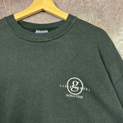 90s Black Embroidered Garth Brooks World Tour Graphic Crewneck Sweatshirt L 1741