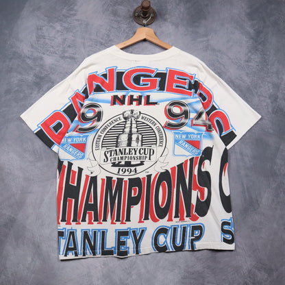 1994 White New York Rangers Stanley Cup Champions All Over Print Shirt 4919