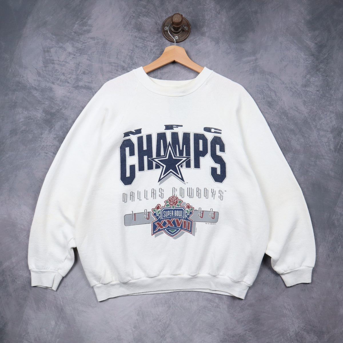1993 White Dallas Cowboys NFC Champs Super Bowl XXVII Crewneck Sweatshirt 6678