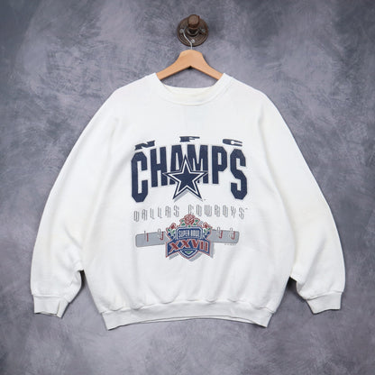1993 White Dallas Cowboys NFC Champs Super Bowl XXVII Crewneck Sweatshirt 6678