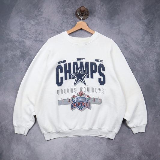 1993 White Dallas Cowboys NFC Champs Super Bowl XXVII Crewneck Sweatshirt 6678
