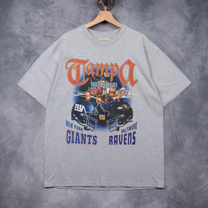 2001 Grey Super Bowl XXXV Tampa Showdown Giants vs Ravens Shirt 6727