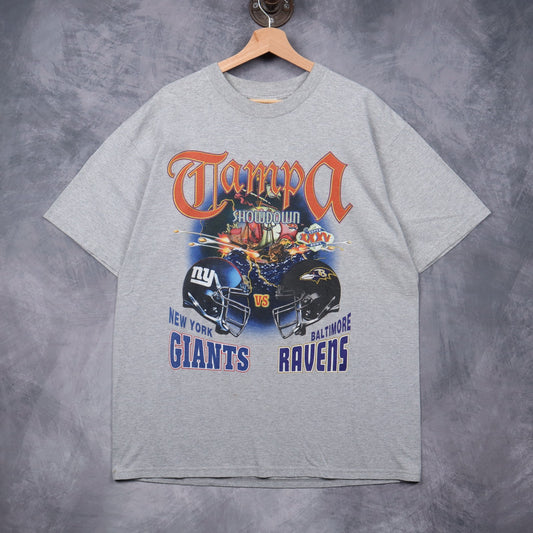 2001 Grey Super Bowl XXXV Tampa Showdown Giants vs Ravens Shirt 6727