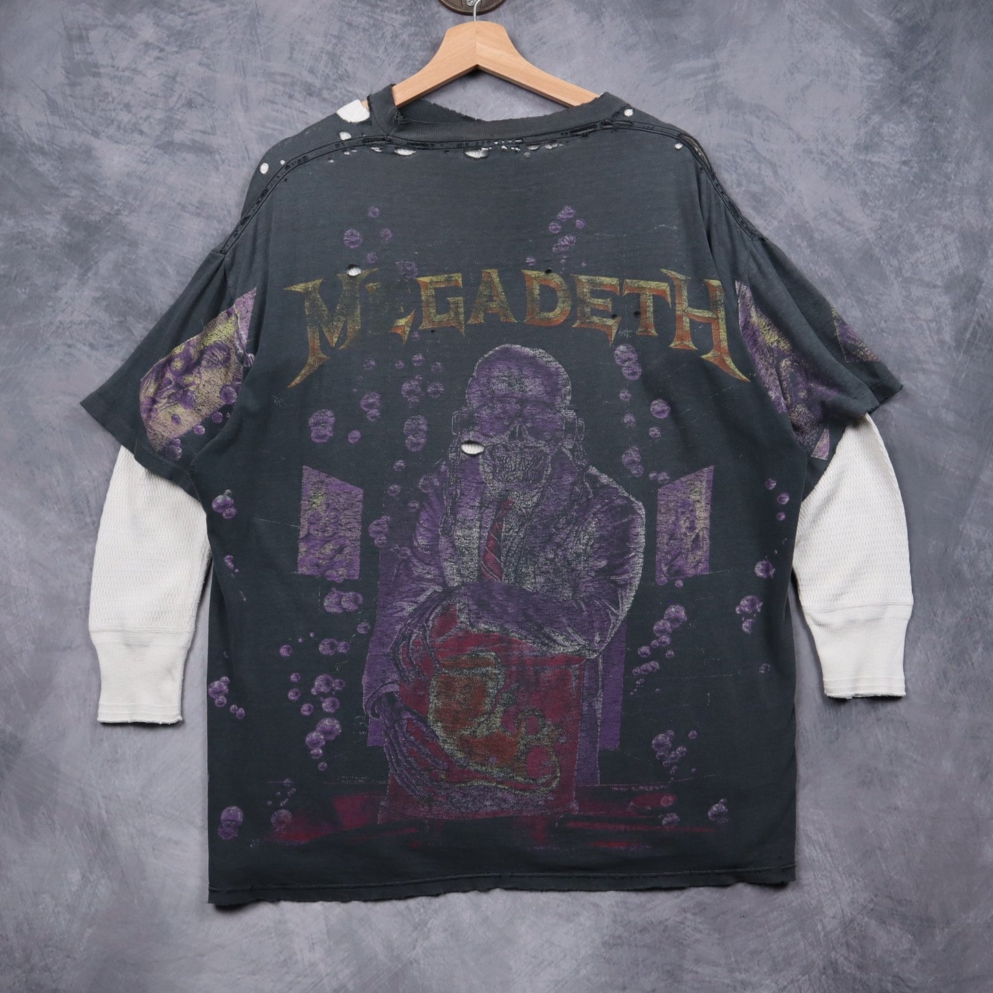 90s Faded Black Distressed Megadeth Rust In Peace All Over Print Shirt 5120