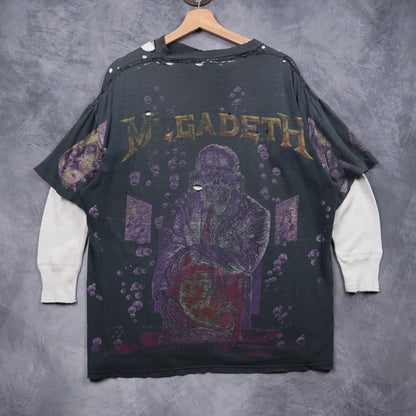 90s Faded Black Distressed Megadeth Rust In Peace All Over Print Shirt 5120