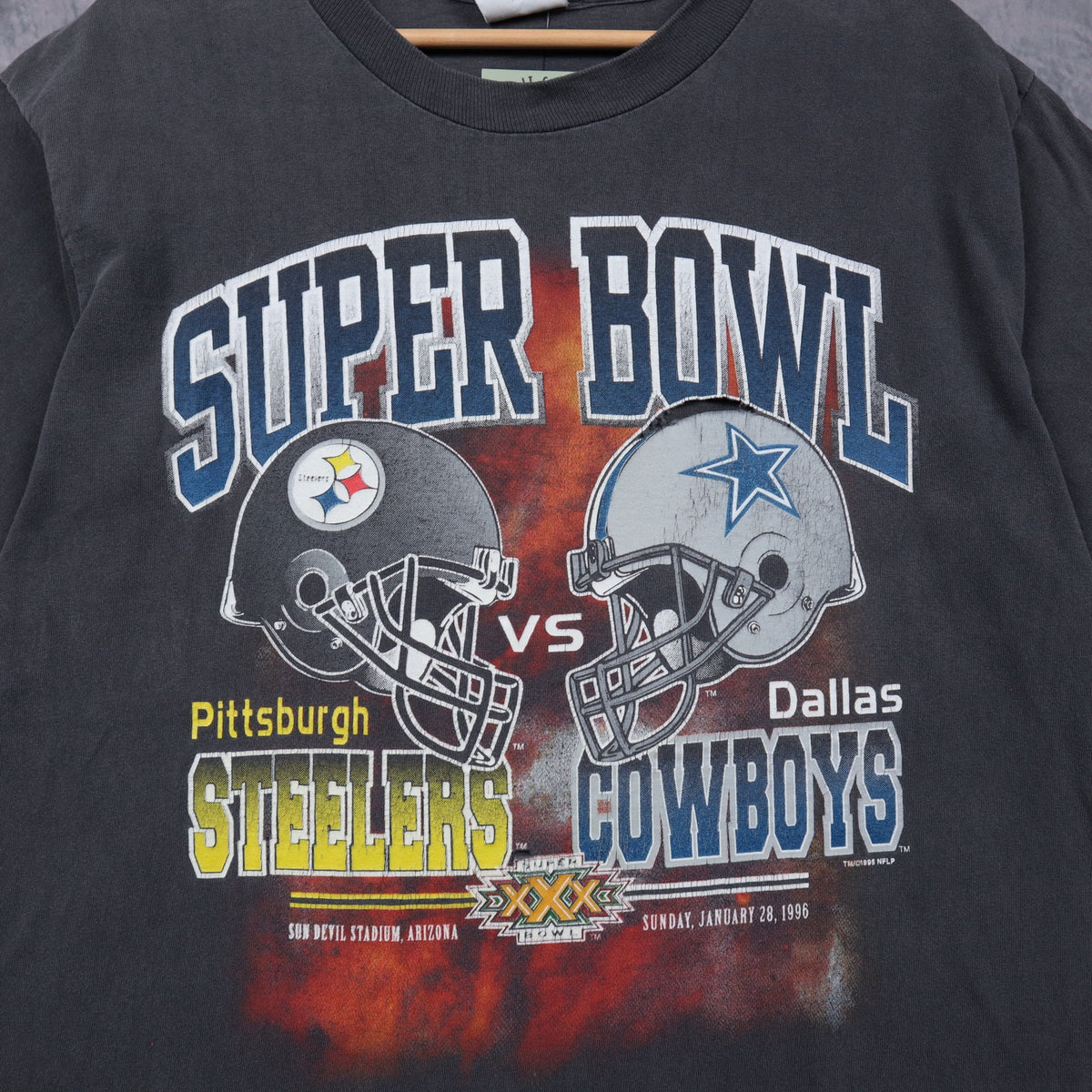 1996 Faded Black Super Bowl XXX Steelers vs Cowboys Shirt 6745