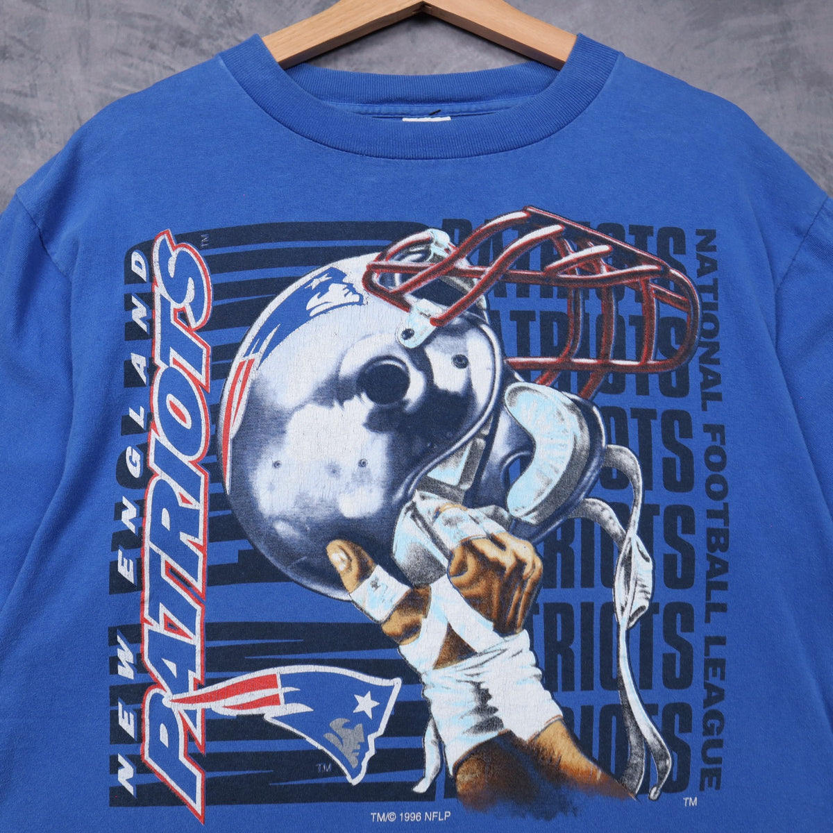 1996 Blue New England Patriots Helmet Shirt 6577