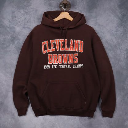 90s Brown Cleveland Browns 1989 AFC Central Champs Hoodie 6538