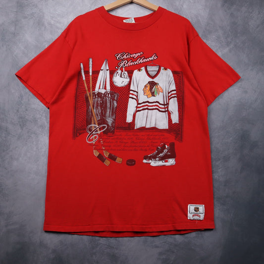 90s Red Chicago Blackhawks Nutmeg Mills Shirt 4693