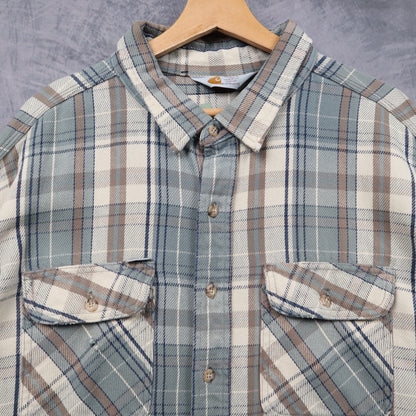 90s Tan Brown Plaid Carhartt Heavy Cotton Flannel 5550