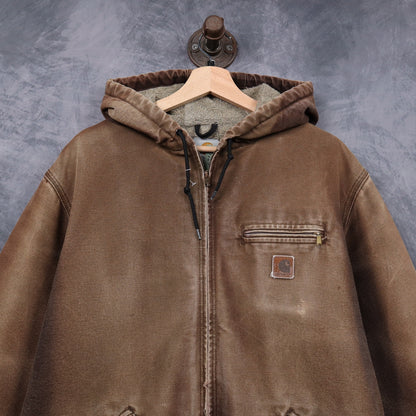 90s Faded Brown Carhartt Hooded Work Jacket 4801