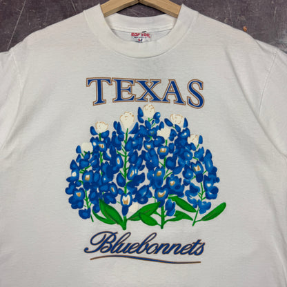 90s White Texas Bluebonnets Graphic Shirt M 0883