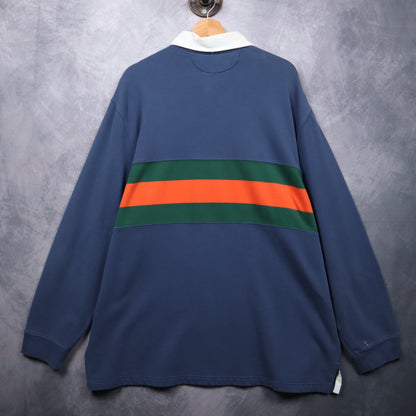 90s Navy Polo Ralph Lauren Striped Rugby Shirt 4717