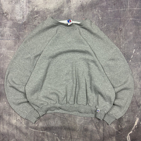 90s Gray Blank Essential Russell Athletic  Crewneck Sweasthirt Boxy XL F33