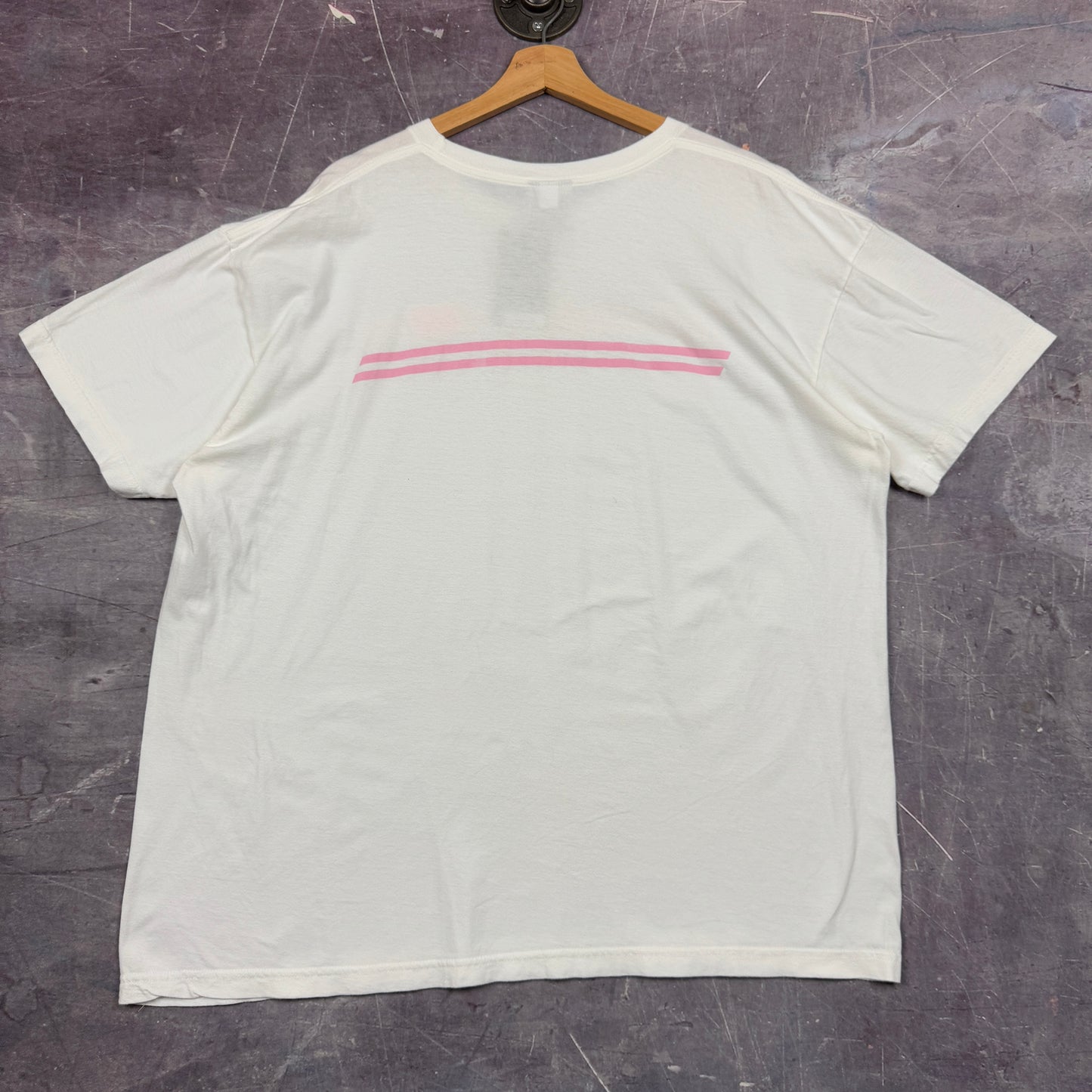 Early 00s White Pink Striped Nike Essential Spellout Logo Graphic Shirt XXL 1012