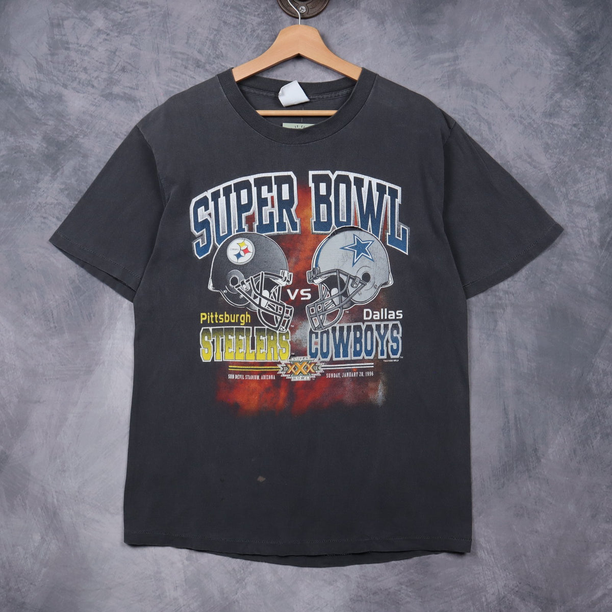 1996 Faded Black Super Bowl XXX Steelers vs Cowboys Shirt 6745