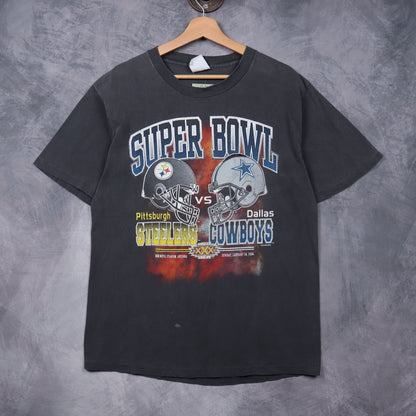1996 Faded Black Super Bowl XXX Steelers vs Cowboys Shirt 6745