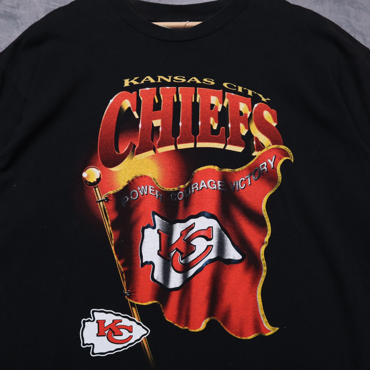 90s Black Kansas City Chiefs Power Courage Victory Shirt 6758
