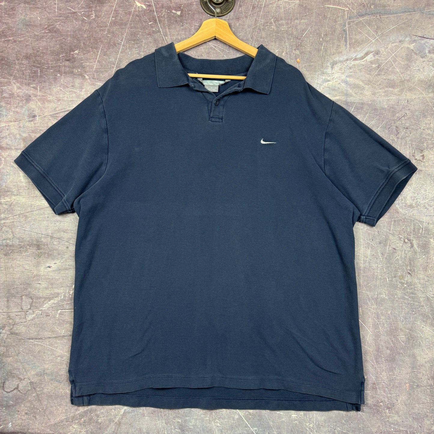 Early 00s Navy Blue Nike Mini Swoosh Essential Polo Collared Shirt XXL 0824