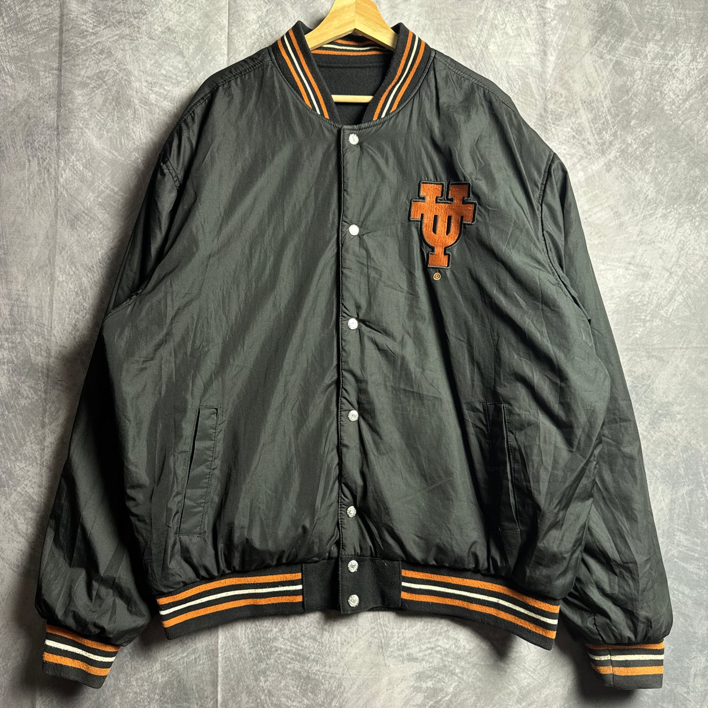90s Black Jeff Hamilton Texas Longhorns Reversible Varsity Jacket 4455