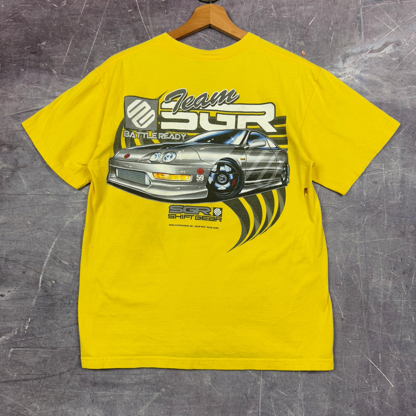 Early 00s Yellow Team SGR Shift Gear Drifting Racing Graphic Shirt M 1020