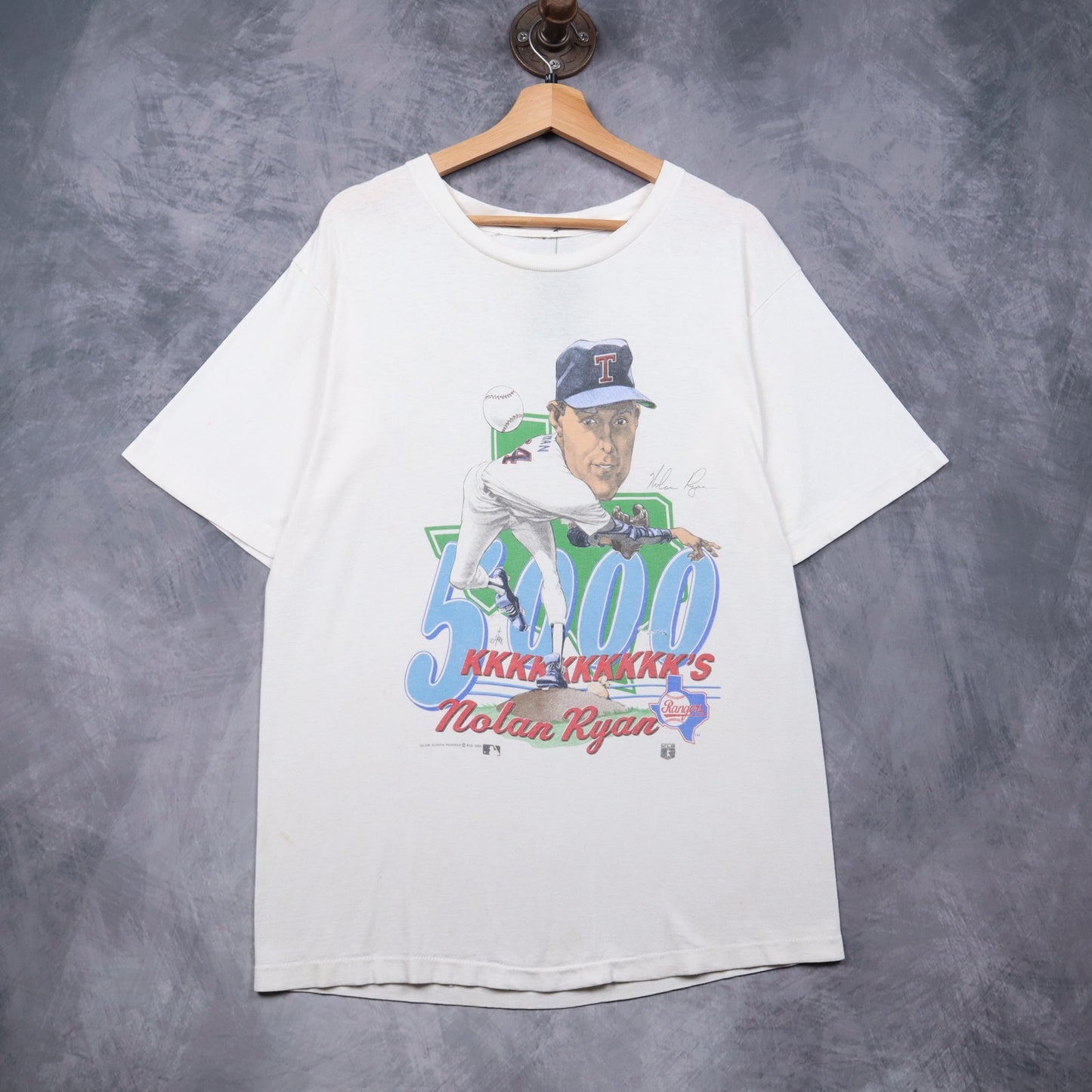 1989 White Nolan Ryan 5000 K's Texas Rangers Shirt 4922
