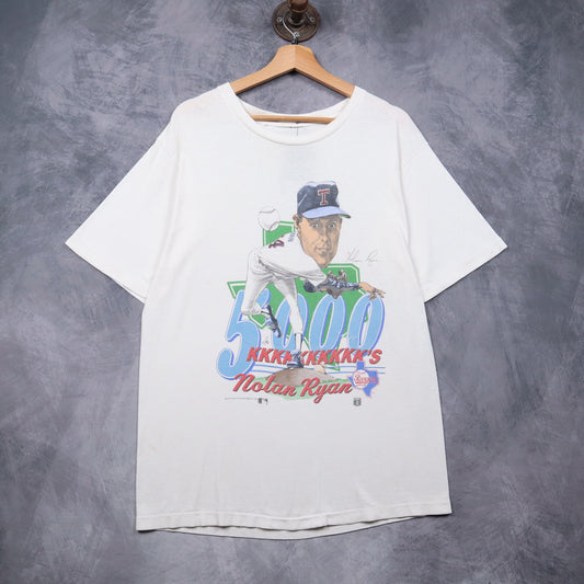 1989 White Nolan Ryan 5000 K's Texas Rangers Shirt 4922