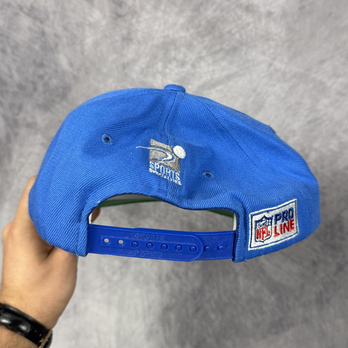 90s Blue Detroit Lions Sports Specialties Grid Snapback Hat 6830