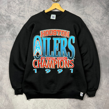 1991 Black Houston Oilers AFC Central Division Champions Crewneck Sweatshirt 6843