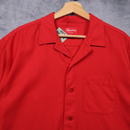 Early 2000s Red Supreme Camp Collar Button Up Shirt 5607