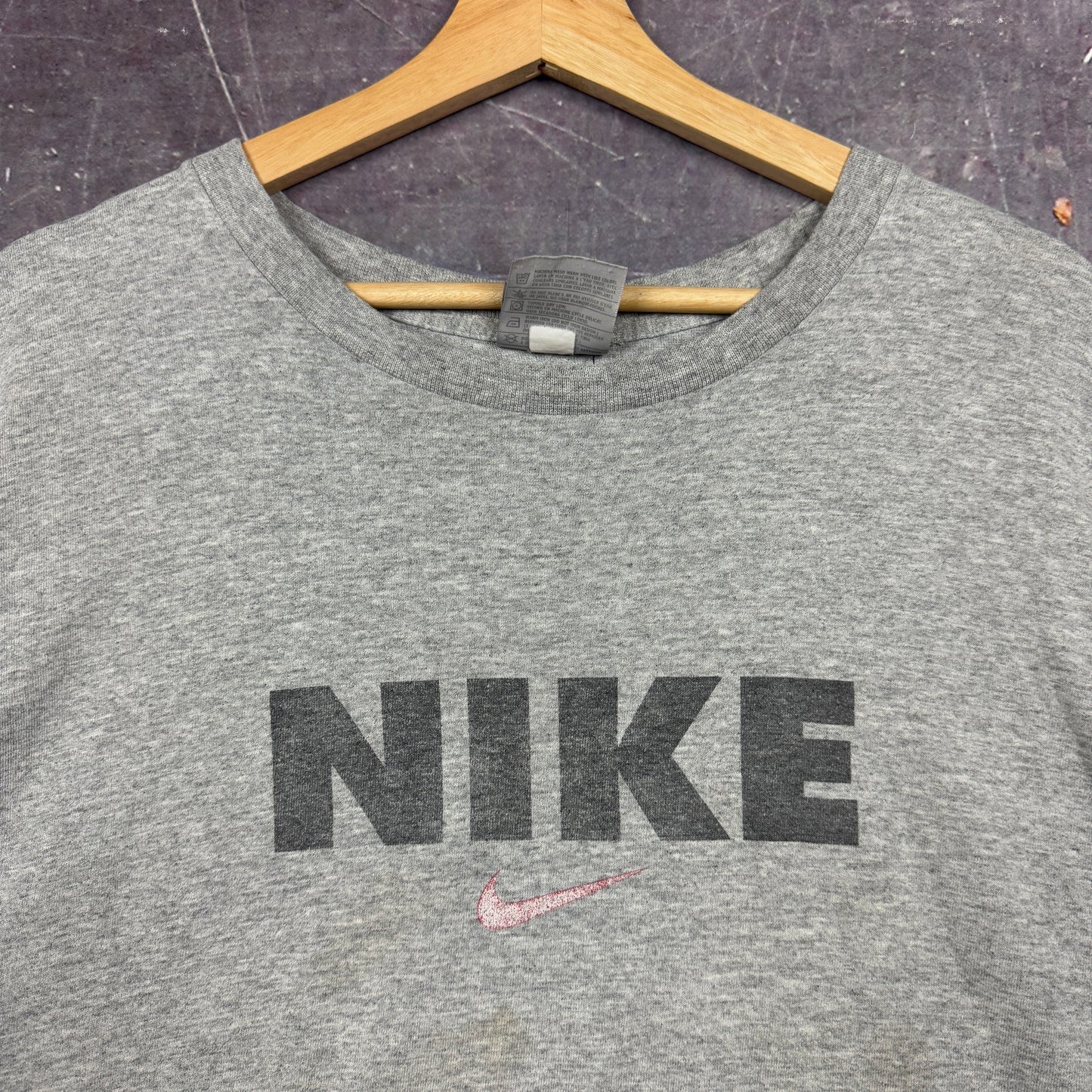 Early 00s Light Gray Nike Spellout Logo Center Swoosh Essential Shirt XXL 1135