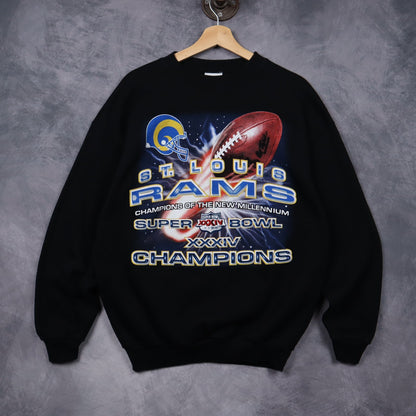 2000 Black St. Louis Rams Super Bowl XXXIV Champions Crewneck Sweatshirt 6535