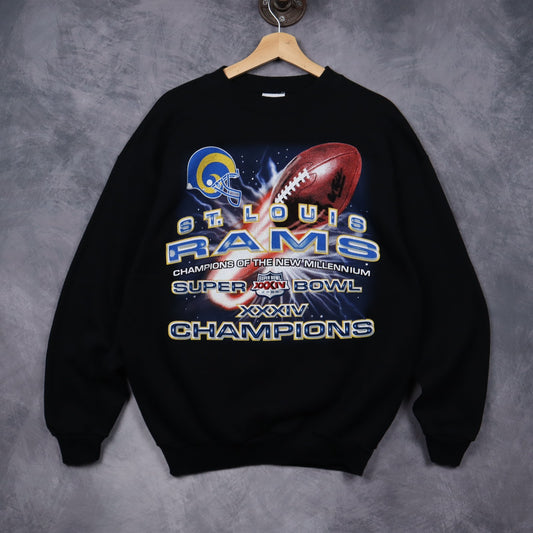 2000 Black St. Louis Rams Super Bowl XXXIV Champions Crewneck Sweatshirt 6535