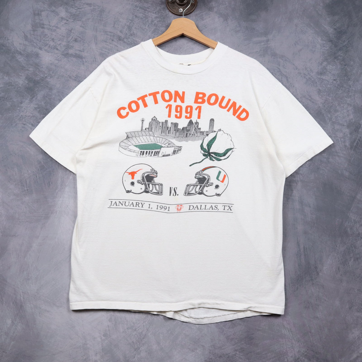 1991 White Cotton Bowl Texas Vs Miami Shirt 5810