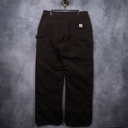 00s Dark Brown Carhartt Quilt Lined Double Knee Carpenter Work Pants 5002