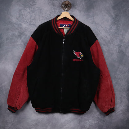 90s Black Arizona Cardinals Suede Varsity Jacket 6524