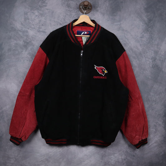 90s Black Arizona Cardinals Suede Varsity Jacket 6524
