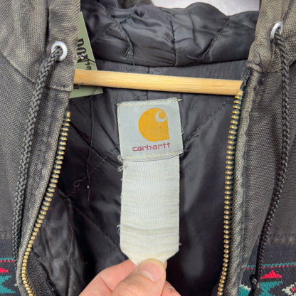 90s Black Hooded Carhartt Aztec Jacket 4042