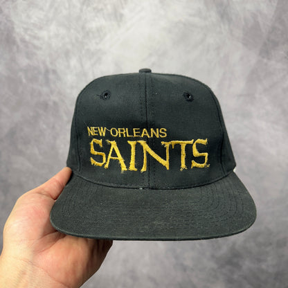90s Black New Orleans Saints Snapback Hat 4304