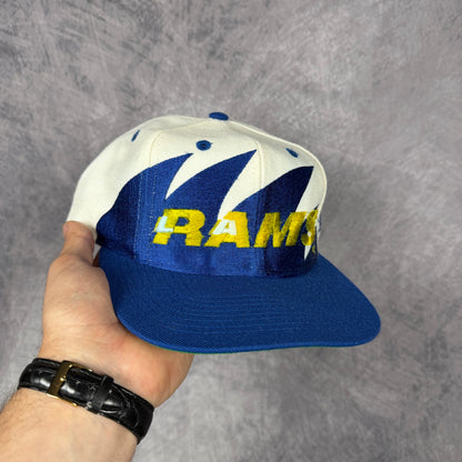 90s White Los Angeles Rams Logo Athletic Sharktooth Snapback Hat 6802