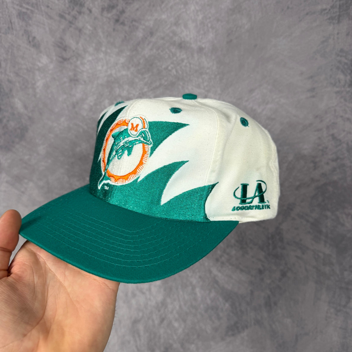 90s White Miami Dolphins Logo Athletic Sharktooth Snapback Hat 6818