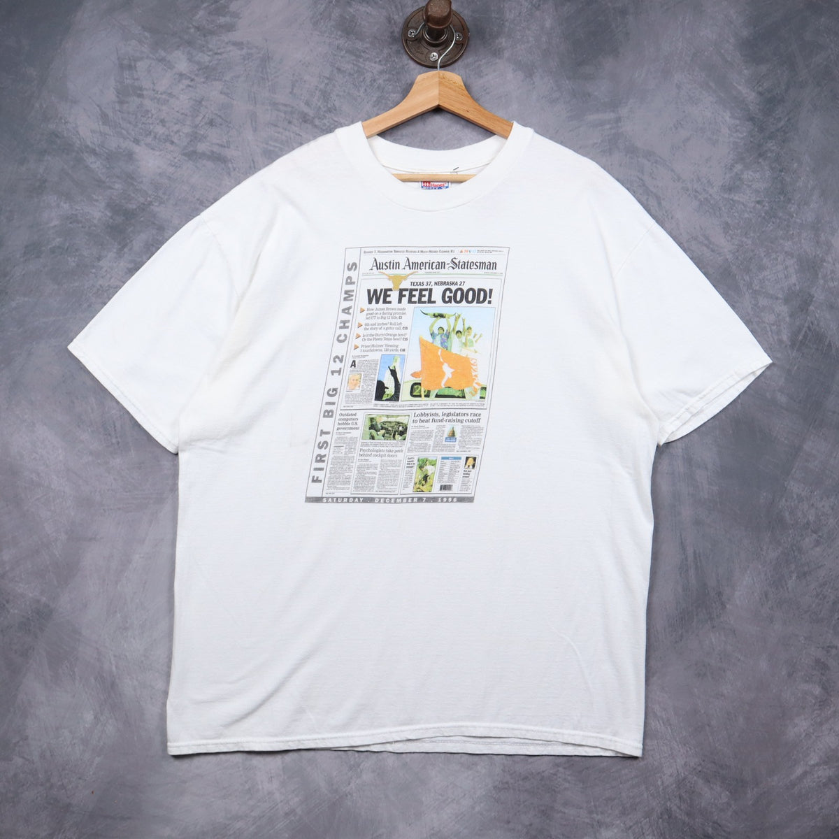 1996 White Texas Longhorns First Big 12 Champs Newspaper Shirt 5749