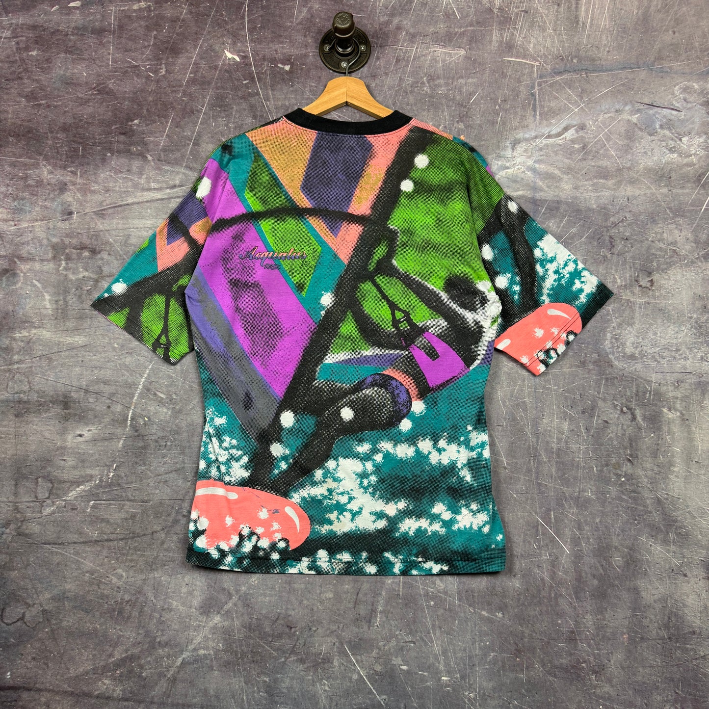 90s Multicolor Acquatus Surfer All Over Print Graphic Shirt L 0822