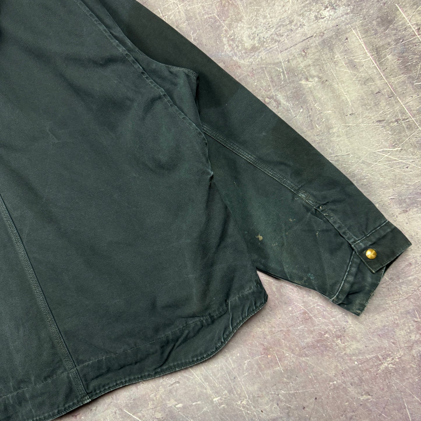 Early 00s Faded Black Carhartt Hooded Detroit Work Jacket XXL 2359