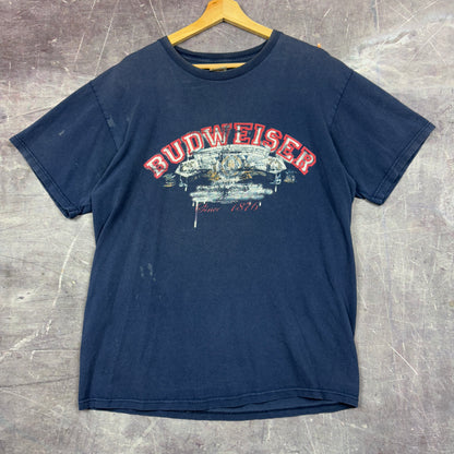 Early 00s Navy Blue Budweiser Beer Logo Spellout Graphic Shirt L 0972