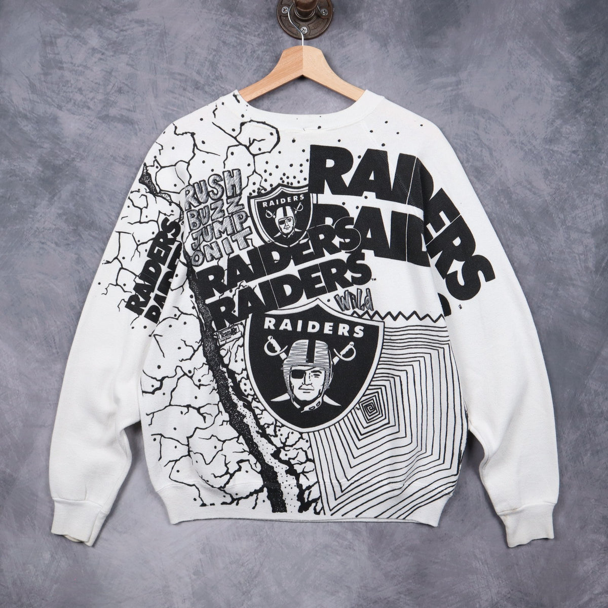 90s White Los Angeles Raiders All Over Print Crewneck Sweatshirt 6430