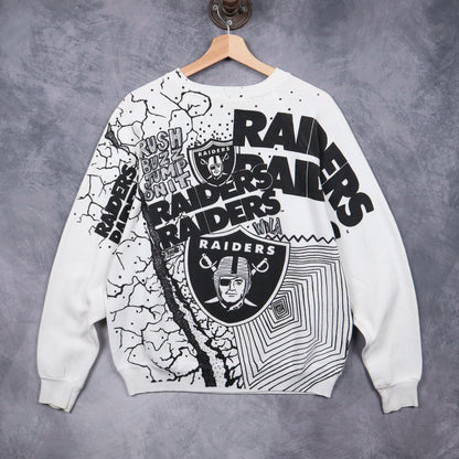 90s White Los Angeles Raiders All Over Print Crewneck Sweatshirt 6430