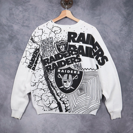 90s White Los Angeles Raiders All Over Print Crewneck Sweatshirt 6430