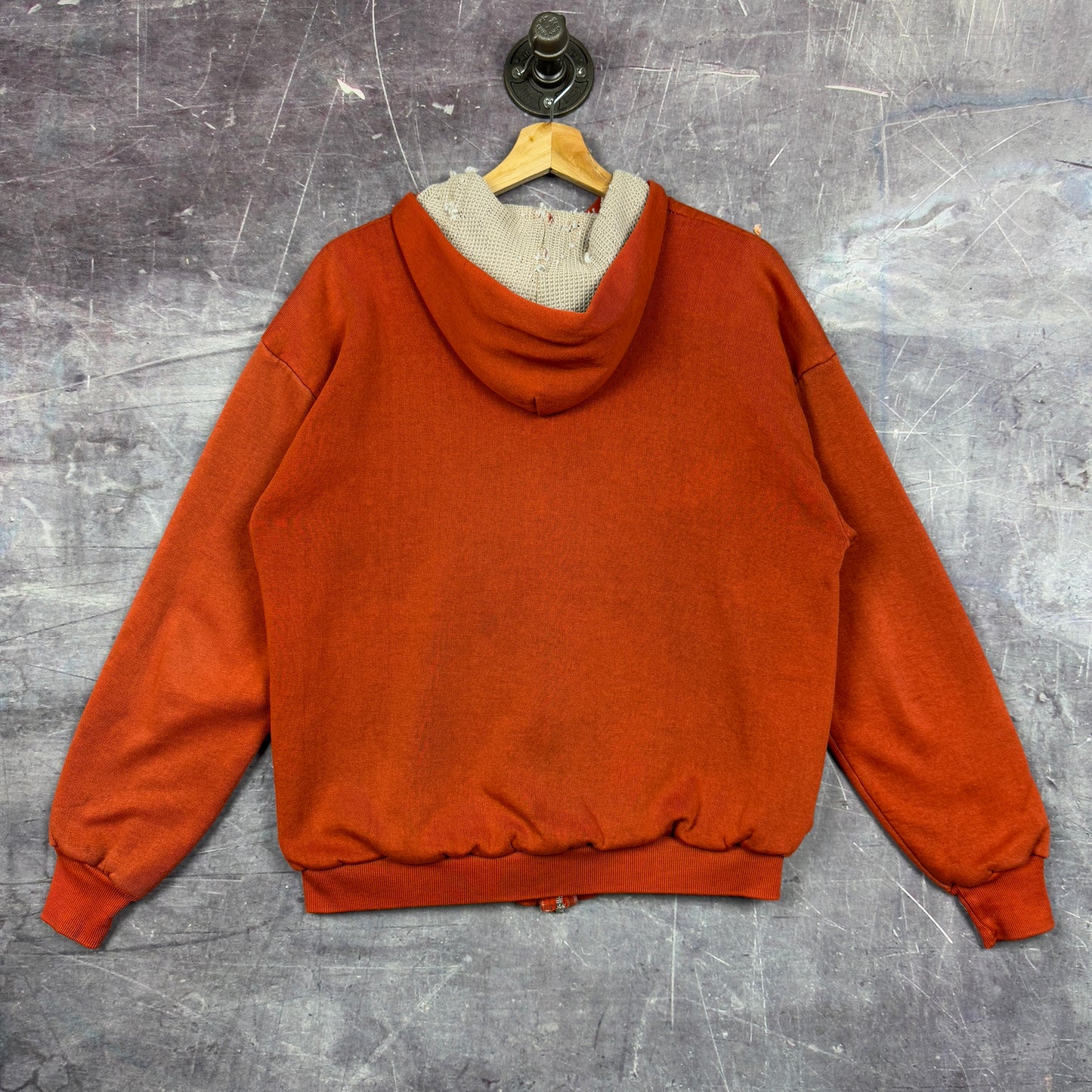 80s Faded Burnt Orange Blank Essential Thermal Lined Zip Up Hoodie M 1210