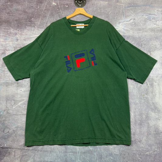 90s Forest Green Fila Logo Embroidered Graphic Shirt XXL 0973